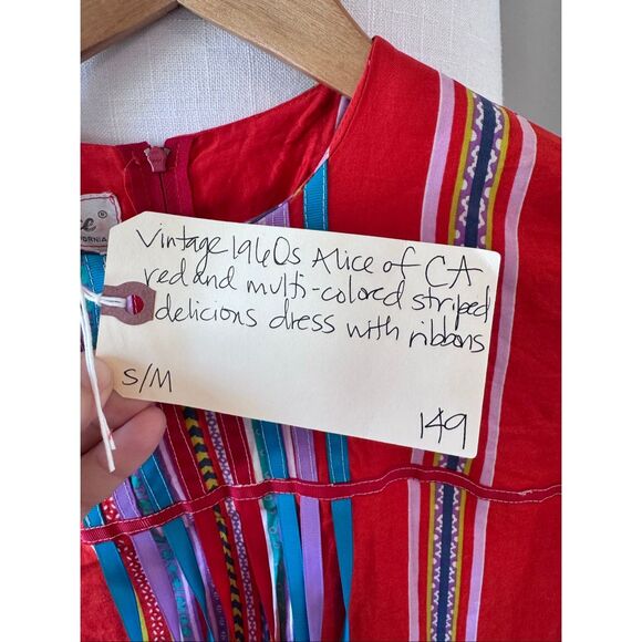 Vintage Alice Of California 1960s Red Striped Dress Size S/M - Picture 3 of 9